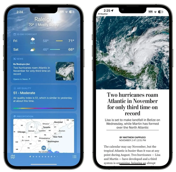 郊区苹果14维修分享iPhone 14手机如何看天气时顺带看新闻 