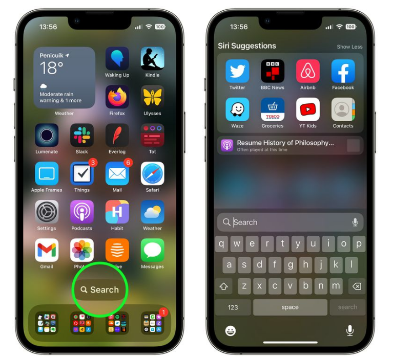 郊区苹果手机维修分享升级到 iOS 16 后，如何删除主屏幕上的搜索按钮 