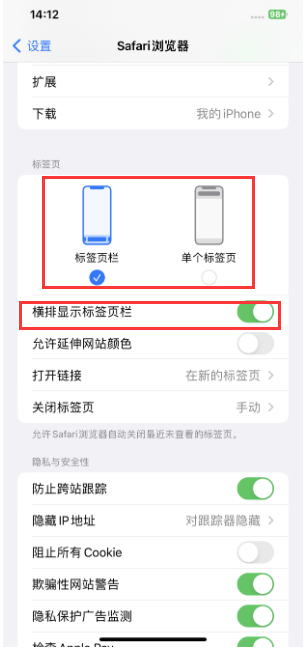 郊区苹果手机维修分享Safari浏览器如何切换标签栏位置 